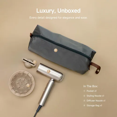 Vista 9 de Dreame Secador de pelo de bolsillo 2026, secador de pelo plegable portátil con difusor, secado rápido, motor sin escobillas de alta velocidad, iones