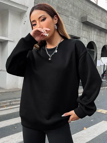 Vista 2 de SOLY HUX Sudadera de manga larga con cuello redondo y estampado de letras para mujer