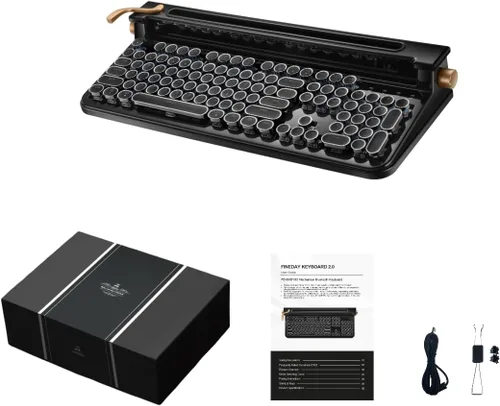 Vista 5 de Teclado FINEDAY 2.0 Plus, Inalámbrico 2.4G y Bluetooth, 104 Teclas, Interruptor Azul, 5000mAh, Teclado Mecánico Retro para PC/Mac/Teléfono