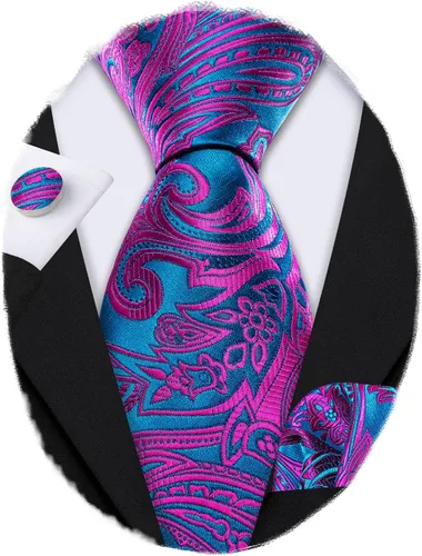 Vista 46 de Barry.Wang - Juego de corbata de seda para hombre, diseño de cachemira, pañuelo y gemelos de bolsillo