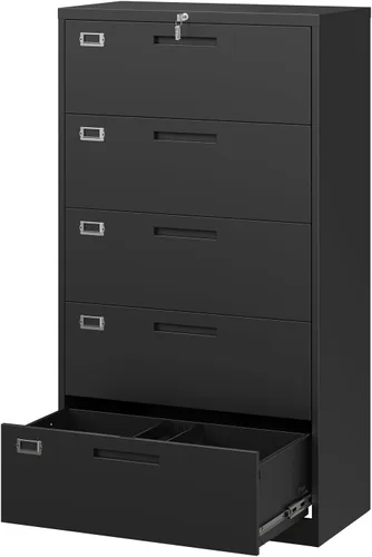 Vista 12 de MIIIKO Archivador lateral de 2 cajones, archivador de metal negro con cerradura, archivadores de almacenamiento de cajones para oficina en casa