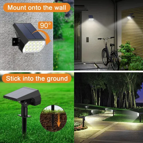 Vista 5 de WELALO Focos solares para exteriores, [2 unidades/65 LED/3 modos] focos solares de paisaje, luces de seguridad alimentadas por energía solar, luces