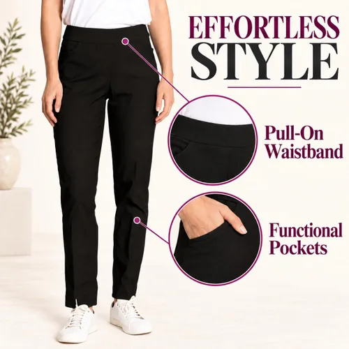 Vista 5 de SLIM-SATION Ropa de golf para mujer - Pantalón de pierna recta de ajuste regular con bolsillos para mujer Negro