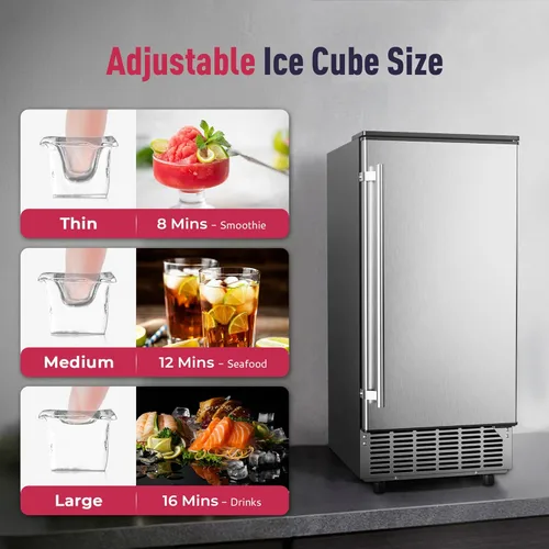 Vista 3 de ICYGLEE Máquina comercial para hacer hielo debajo del mostrador, 80 libras/día con almacenamiento de 24 libras, máquina de hielo independiente