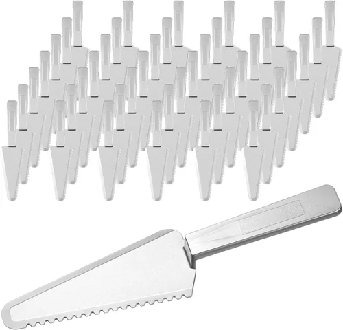 Vista 14 de Suclain 50 piezas de cortador de pasteles desechables negros a granel de 9.1 pulgadas, servidor de plástico para tartas, espátula, cuchillos, tarta