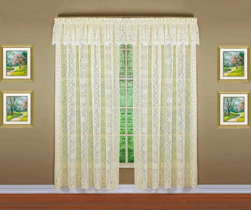 Vista 17 de Today's Curtain Hopewell Cenefa de encaje prémium de 12 pulgadas, crema, 58 pulgadas de ancho x 12 pulgadas de largo