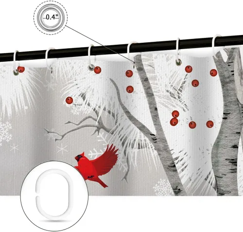 Vista 4 de Christmas Shower Curtain Gnome Winter Shower Curtain Snowy Forest Birth Tree with Cute Fun Gnome Bath Curtain Xmas New Year Bathroom Decor Bathroom