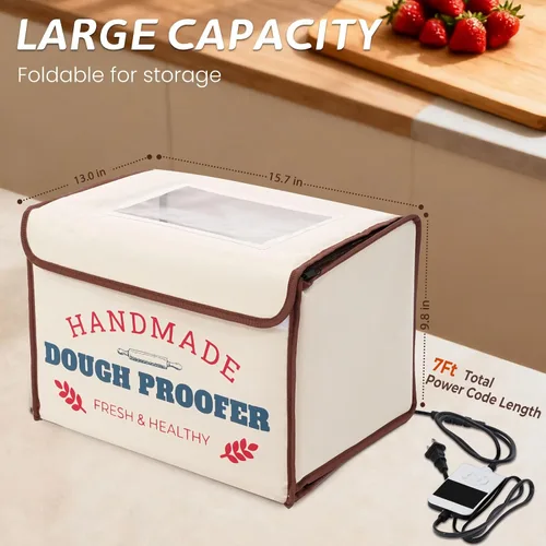 Vista 5 de Caja a prueba de pan con calentador, prueba de masa de temperatura constante de 50-130 ℉, calefacción de 3 lados y temporizador de 24 horas, caja