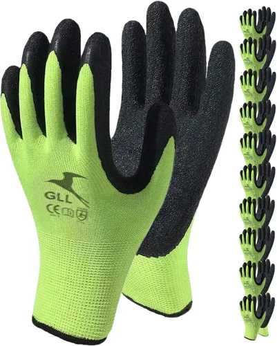 Vista 12 de GLL Guantes de trabajo de seguridad con revestimiento de látex para hombres y mujeres, paquete de 10 pares de agarre firme
