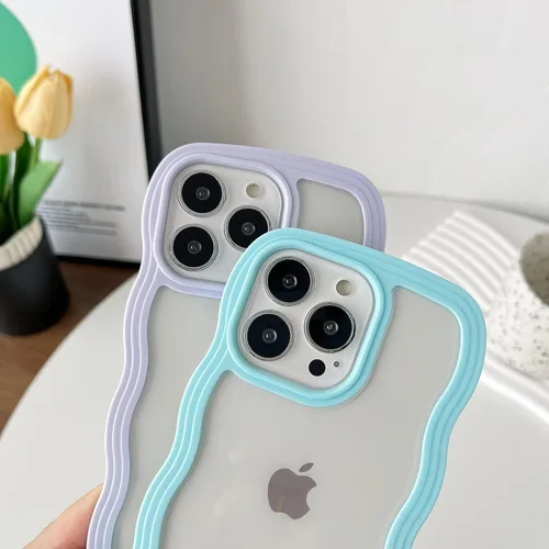 Vista 3 de Caseative Funda para iPhone 13 Pro, color negro Forma de marco de onda rizada linda a prueba de golpes suave