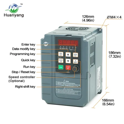Vista 3 de Huanyang VFD, de una a 3 fases, variador de frecuencia, 1.5kW 2HP, entrada de 110V CA para control de velocidad de motor, serie FC