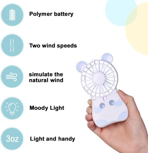 Vista 2 de Innerest Mini ventilador de refrigeración, luces LED multicolor de mano de pie, 2 velocidades ajustables, viajes, camping, festivales, usos