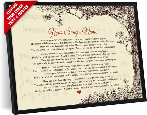 Vista 26 de SANTANNA Letras de música personalizadas, impresiones artísticas para decoración de pared (amor clásico y aniversario de canción favorita)