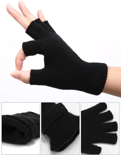 Vista 3 de SATINIOR 2 pares de guantes unisex de medio dedo de invierno elásticos de punto sin dedos en tamaño común