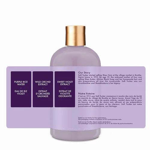 Vista 9 de SheaMoisture - Champú para el cuidado del color y el agua de arroz morado para cabello dañado, 13.5 onzas líquidas