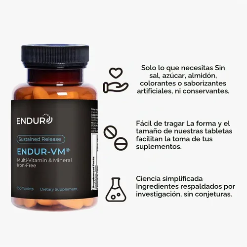 Vista 5 de ENDUR-VM® Multivitamínico de liberación sostenida sin hierro, 150 tabletas
