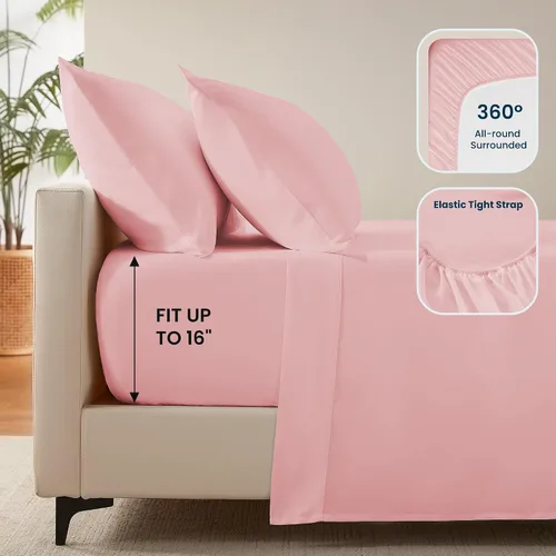 Vista 5 de Sleep Zone - Juego de sábanas suaves y frescas de 3 piezas para niños, sábana bajera, encimera y funda de almohada, no se arrugan ni decoloran, Rosa