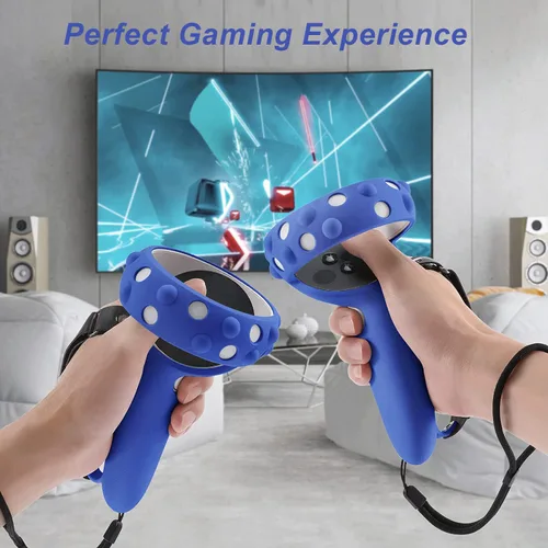Vista 7 de Compatible with Meta Oculus Quest 2 Accessories Lengthening Controller Grip Cover with Battery Opening VR Shell Cover Silicone face Cover