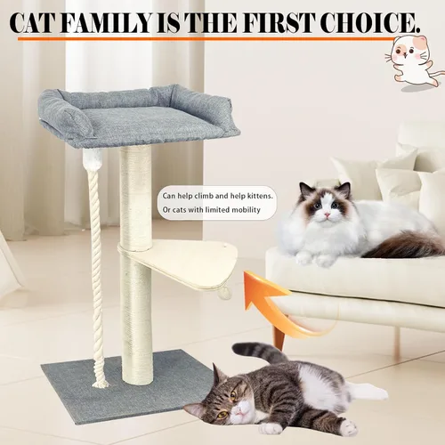 Vista 6 de Torre de árbol para gatos de 35 pulgadas para gatos de interior, poste rascador alto para gatos con cama grande para gatos grandes de Maine Coon