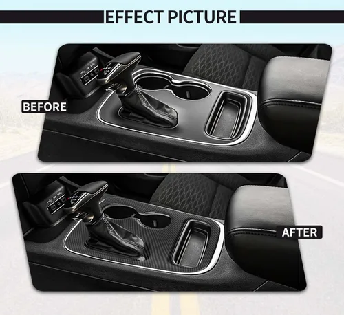 Vista 2 de Voodonala Cubierta de fibra de carbono para panel de palanca de cambios de consola central compatible con Dodge Durango 2018-2020 (2018-2020)