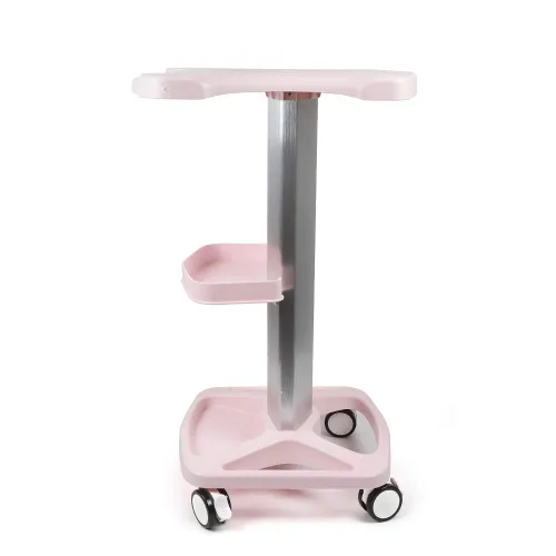 Vista 3 de Soporte de carrito con ruedas para salón de belleza, gran carga de 33 libras, aluminio, color rosa