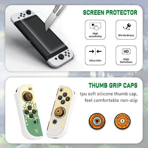 Vista 5 de GLDRAM Theme for Zelda Protective Case Compatible with Nintendo Switch OLED, Anti-Scratch Accessories Bundle for Tears of the Kingdom with Dockable