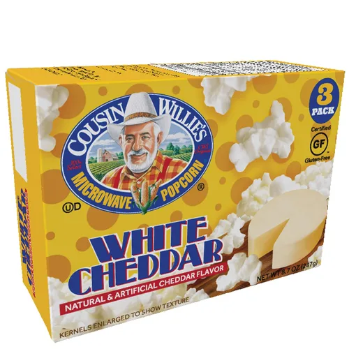 Vista 2 de Cousin Willie's Simply Better - Palomitas de maíz cheddar blanco (paquete de 3, 8.7 onzas), sabor inmejorable, sin colesterol, fabricadas