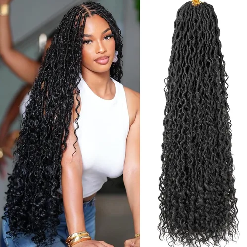 Vista 33 de Goddess Locs - 8 paquetes de cabello de ganchillo Goddess Locs de 10 pulgadas, pelo corto de imitación de ganchillo con rizos pre-enrollados