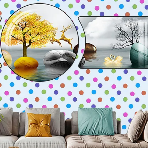 Vista 4 de Papel de contacto de lunares coloridos para despegar y pegar, 17.7 x 117 pulgadas, decorativo, autoadhesivo, papel de contacto de lunares