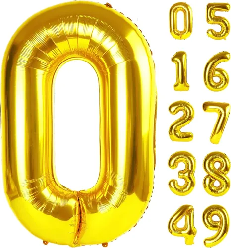 Vista 188 de Globo negro de 40 pulgadas con números del 0 al 9 (cero-nueve), globo de cumpleaños de gran tamaño, globo de helio de aluminio con números grandes
