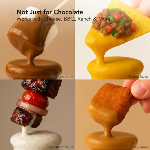 Vista 4 de OVENTE Máquina de fuente de fondue de chocolate de 3 niveles, mini calentador eléctrico de acero inoxidable para fiestas, queso derretido, licores
