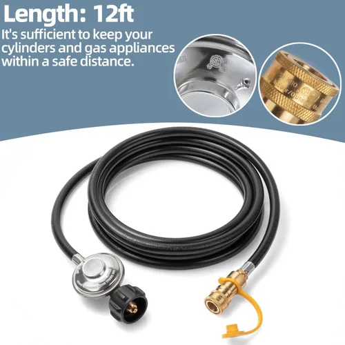 Vista 6 de Adaptador de manguera de propano de 12 pies F271803 con regulador de reemplazo para Mr Heater Big Buddy Heater y la mayoría de parrillas de gas