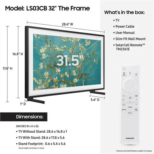 Vista 2 de Samsung 32 pulgadas clase QLED 4K LS03B serie The Frame Quantum HDR Smart TV QN32LS03BBF incluye,QN32LS03BBFXZA