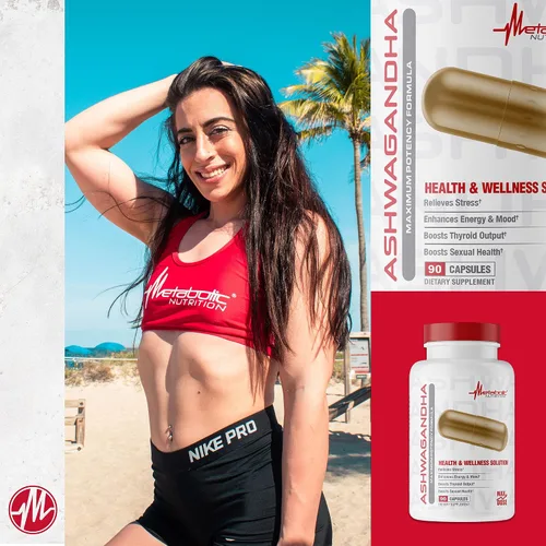 Vista 4 de Metabolic Nutrition Ashwagandha 2200 mg hecho con polvo de Ashwagandha orgánico y extracto de pimienta negra, 90 cápsulas veganas
