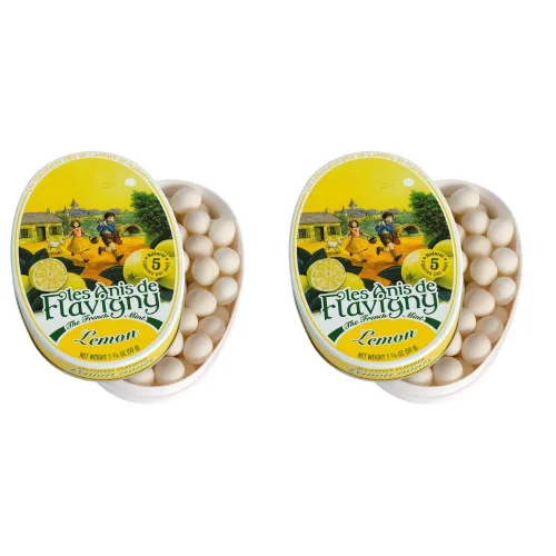 Vista 5 de Les Anis de Flavigny Caramelo, limón, lata ovalada de 1.8 onzas
