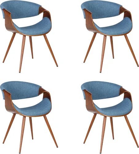 Vista 3 de Armen Living Silla de comedor de mariposa estilo mediados de siglo en acabado de nogal y tela azul - Juego de 4