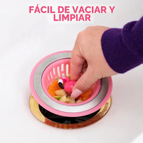 Vista 4 de Joie Flamingo - Cesta coladora para fregadero de cocina, se adapta a todos los fregaderos estándar, acero inoxidable, bonita cubierta de drenaje