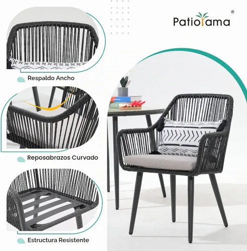 Vista 6 de Patiorama - Juego de comedor de 5 piezas, juego de sillas para mesa de comedor al aire libre, color negro