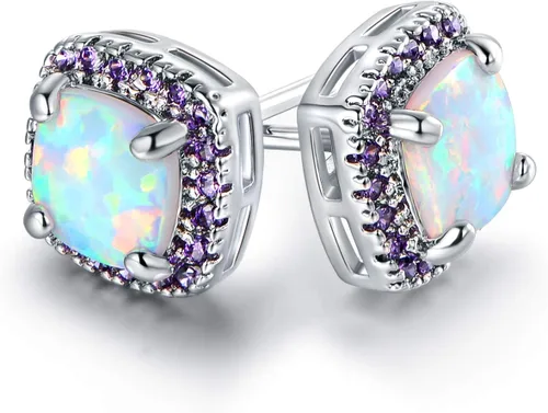 Vista 7 de Barzel Aretes de Tuerca de Ópalo Blanco Creado Chapados en Oro Blanco para Mujeres - Fabricado en Brasil Oro rosa