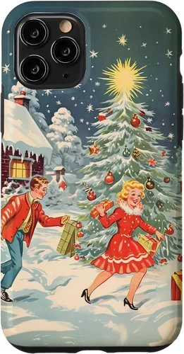 Vista 27 de iPhone 16 Vintage 1950s Nostalgia Christmas Snowflakes Christmas Tree Case
