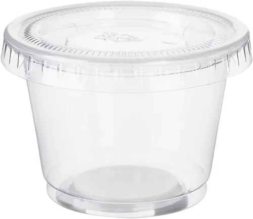 Vista 4 de [500 juegos – 1 onza] Vasos desechables de plástico para soufflé/porciones con tapas a granel perfecto para vasos de chupito, condimentos, aderezos