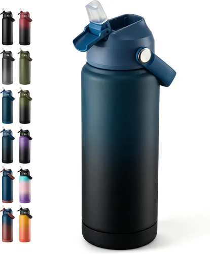 Vista 14 de Fijinhom Botella de agua aislada de 18 onzas con 2 tapas, botellas de agua de acero inoxidable, aspiradora de doble pared, mango portátil y parte