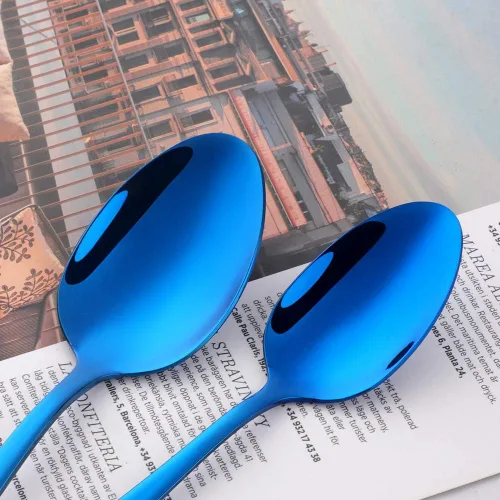 Vista 5 de Baikai Mirror Polished - Juego de cubiertos de 5 piezas, utensilios de cocina de acero inoxidable para 1 unidad (azul)