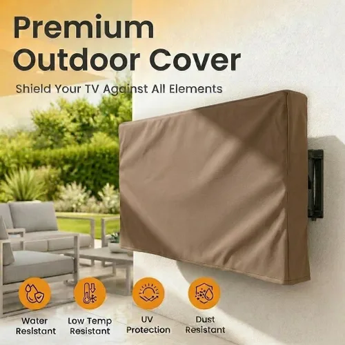 Vista 8 de Funda de TV para exteriores, protector universal resistente a la intemperie para TV de 22 a 24 pulgadas, se adapta a la mayoría de soportes y Marrón