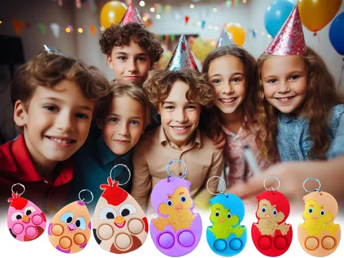 Vista 4 de 24 paquetes de huevos a granel pollos mochila llavero mini pop Fidget fiesta Pascua regalos escuela estudiantes premios burbuja