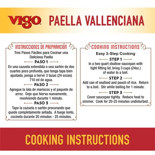 Vista 6 de Vigo Auténtica paella valenciana, cena de arroz amarillo y mariscos, receta española (cena de arroz amarillo y mariscos, 19 onzas (paquete de 6))