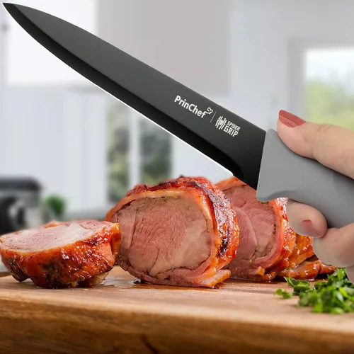 Vista 5 de PrinChef Cuchillo de trinchar para carne, cuchillo de pechuga ultra afilado de 8 pulgadas con funda, cuchillo de acero inoxidable para cortar carne
