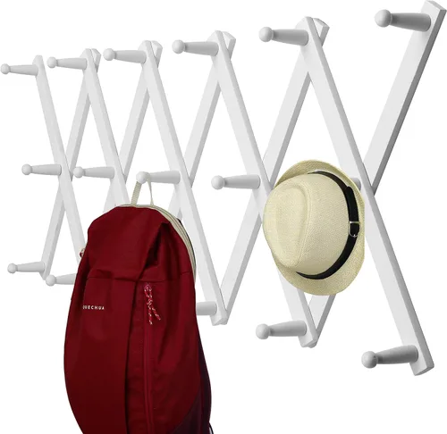 Vista 35 de WEBI Perchero de Pared Acordeón, Perchero de Sombreros de Madera Expandible para Perchero de Abrigos Montado en Pared, Soporte de Ganchos Acordeón