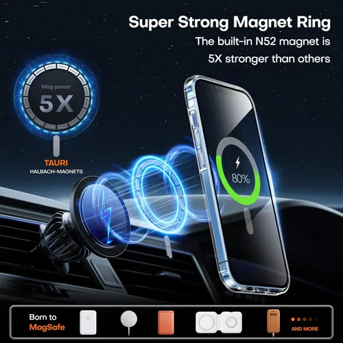 Vista 3 de TAURI - Funda magnética y delgada para iPhone 12/iPhone 12 Pro, compatible con MagSafe, no se pone amarilla, con 2 protectores de pantalla