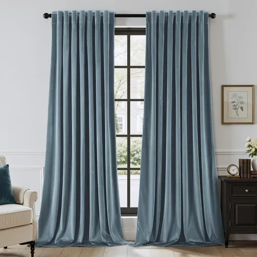 Vista 9 de EMEMA Cortinas de terciopelo negro, 2 paneles de 40 x 63 pulgadas de largo, bolsillo trasero para barra